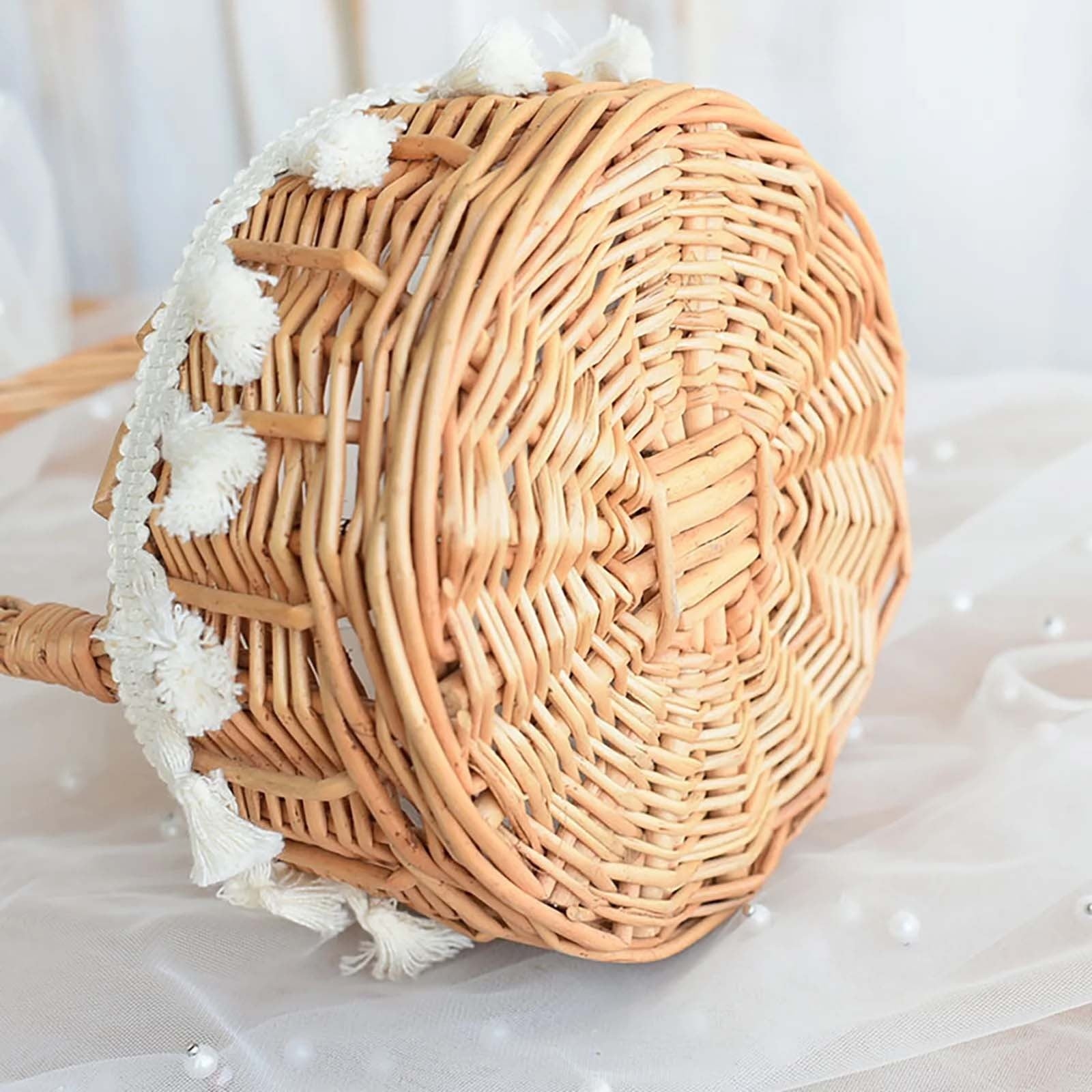 Small Wall-Mounted Kitchen Storage Basket, Hanging Storage Wicker Baskets Wall Mounted Woven Hanging Basket Wicker Small Basket with Handle Wicker Basket with Handle Small Basket Organizer L Wedding basket with tassels