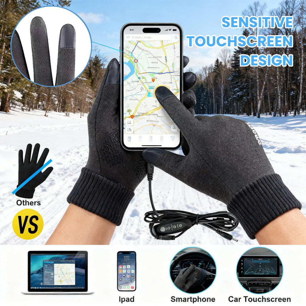 LGCASL Clearance! Heated Gloves Heated Gloves for Men Women with 3 Heat Settings Touchscreen Warming Gloves for Climbing Hiking Cycling Camping- Grey 26 Black