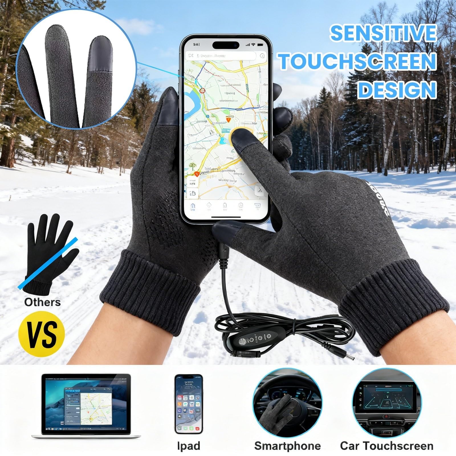 LGCASL Clearance! Heated Gloves Heated Gloves for Men Women with 3 Heat Settings Touchscreen Warming Gloves for Climbing Hiking Cycling Camping- 26 Grey