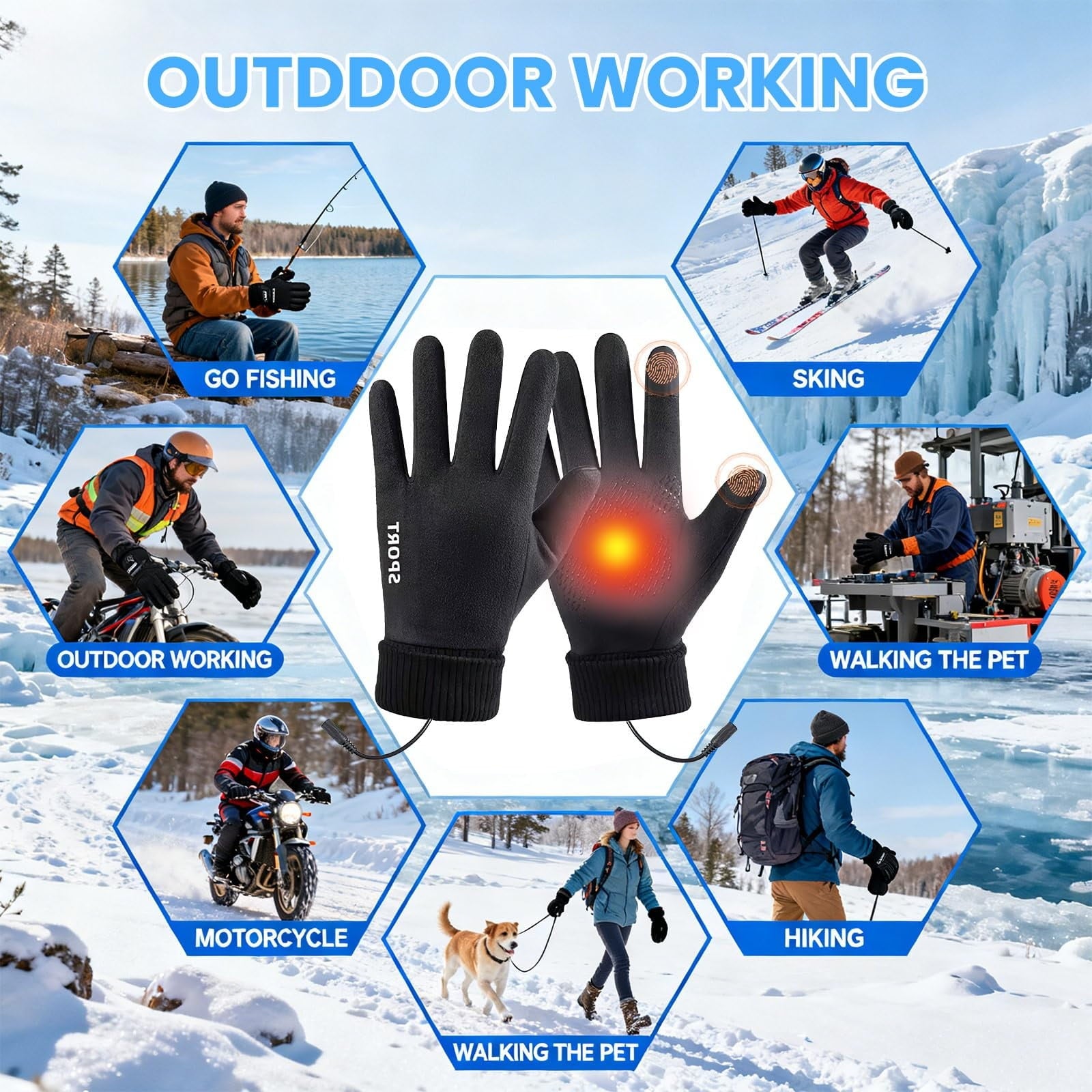 LGCASL Clearance! Heated Gloves Heated Gloves for Men Women with 3 Heat Settings Touchscreen Warming Gloves for Climbing Hiking Cycling Camping- 26 Grey