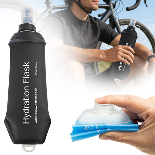150ml Soft Flask,Light Tpu Foldable Soft Water Bottle Leak Proof Hydration Flask,Soft Water Bottle Running for Running Hiking Cycling Camping Portable Travel Sports Water Bag Easy to Carry L(500ml) Black