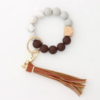 JWDX Ring, Hangs Clearance! Silicone Key Ring Bracelet, Women Beaded Bangle Keychain Wristlet Leather Tassel F A