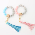JWDX Ring, Hangs Clearance! Silicone Key Ring Bracelet, Women Beaded Bangle Keychain Wristlet Leather Tassel F A