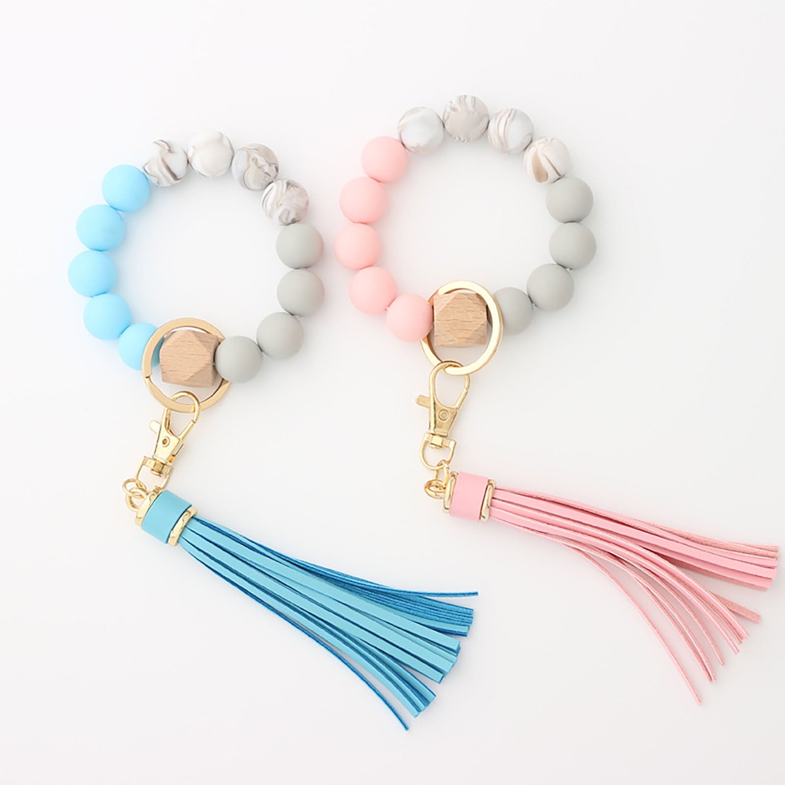 JWDX Ring, Hangs Clearance! Silicone Key Ring Bracelet, Women Beaded Bangle Keychain Wristlet Leather Tassel F A
