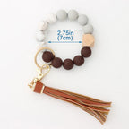 JWDX Ring, Hangs Clearance! Silicone Key Ring Bracelet, Women Beaded Bangle Keychain Wristlet Leather Tassel F A