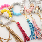 JWDX Ring, Hangs Clearance! Silicone Key Ring Bracelet, Women Beaded Bangle Keychain Wristlet Leather Tassel F A