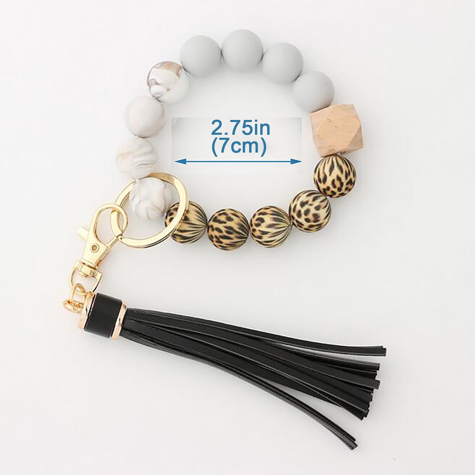 JWDX Ring, Hangs Clearance! Silicone Key Ring Bracelet, Women Beaded Bangle Keychain Wristlet Leather Tassel F