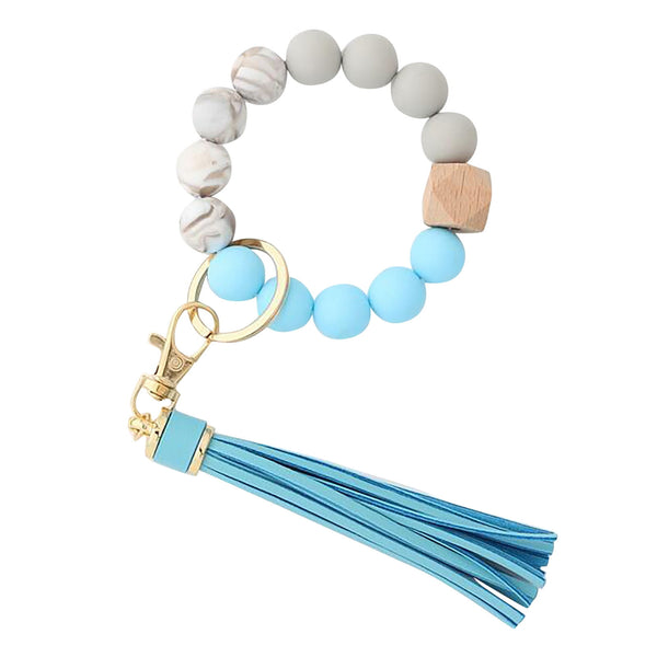 Clearance! JWDX Hanging Ornament Clearance Silicone Key Ring Bracelet, Women Beaded Bangle Keychain Wristlet Leather Tassel B