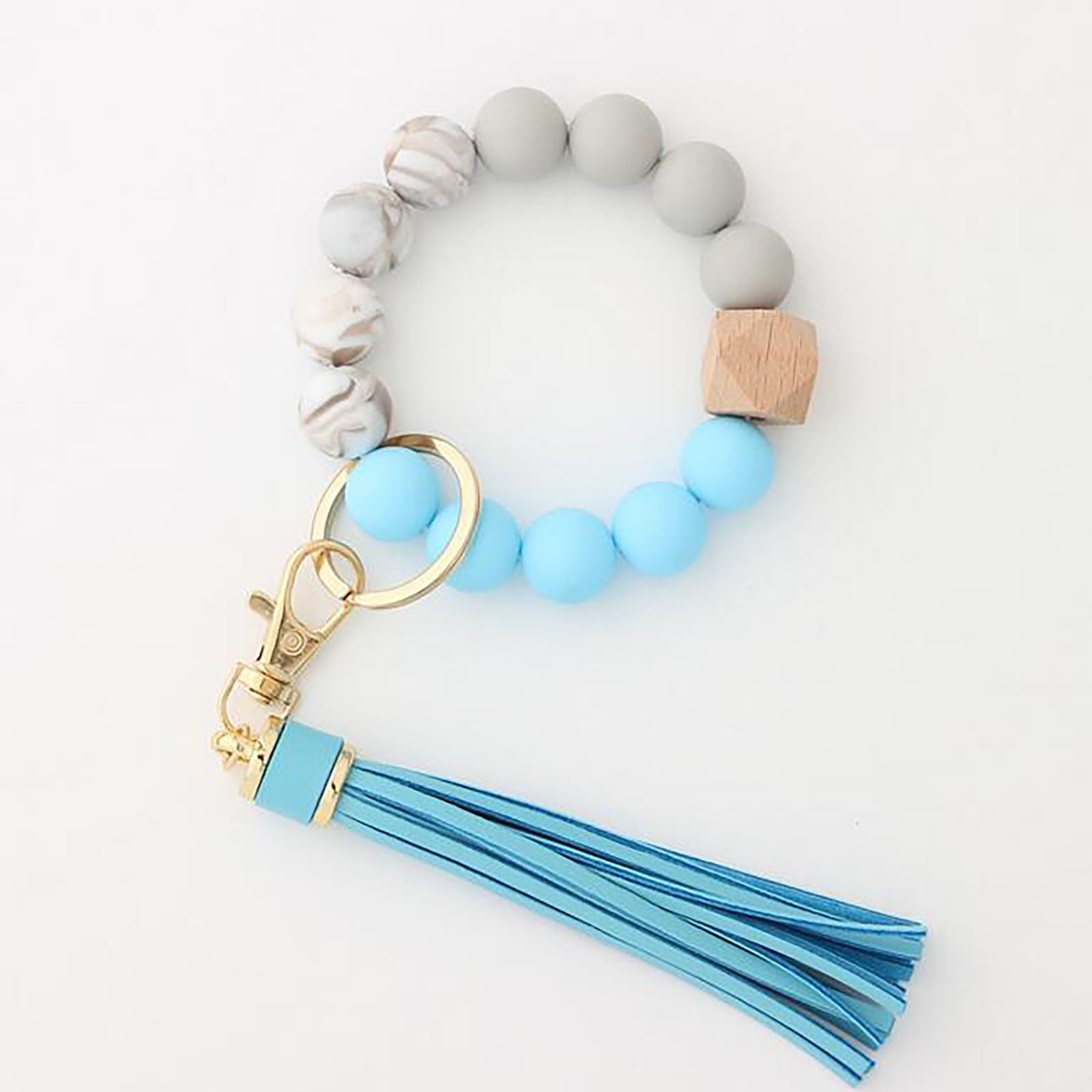 Clearance! JWDX Hanging Ornament Clearance Silicone Key Ring Bracelet, Women Beaded Bangle Keychain Wristlet Leather Tassel B