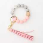 Clearance! JWDX Hanging Ornament Clearance Silicone Key Ring Bracelet, Women Beaded Bangle Keychain Wristlet Leather Tassel G