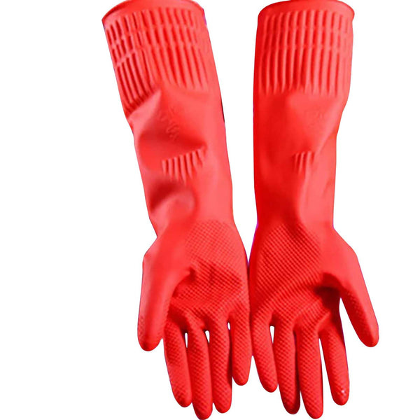 JWDX Oven Mitts Clearance! 2 Pairs Reusable Household Gloves Rubber Dishwashing Gloves Extra Thick Long Sleeves Kitchen Cleaning Working Painting Gardening Pet Care, Include Two Pairs of Gloves Red