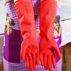 JWDX Oven Mitts Clearance! 2 Pairs Reusable Household Gloves Rubber Dishwashing Gloves Extra Thick Long Sleeves Kitchen Cleaning Working Painting Gardening Pet Care, Include Two Pairs of Gloves Red