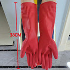 JWDX Oven Mitts Clearance! 2 Pairs Reusable Household Gloves Rubber Dishwashing Gloves Extra Thick Long Sleeves Kitchen Cleaning Working Painting Gardening Pet Care, Include Two Pairs of Gloves Red