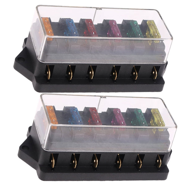 SWETRACE 2Pcs Metal 6 Way Fuse Holder for Vehicle Maintenance Electrical Installation Car Fuse Accessory 4.3x2.0x1.7in