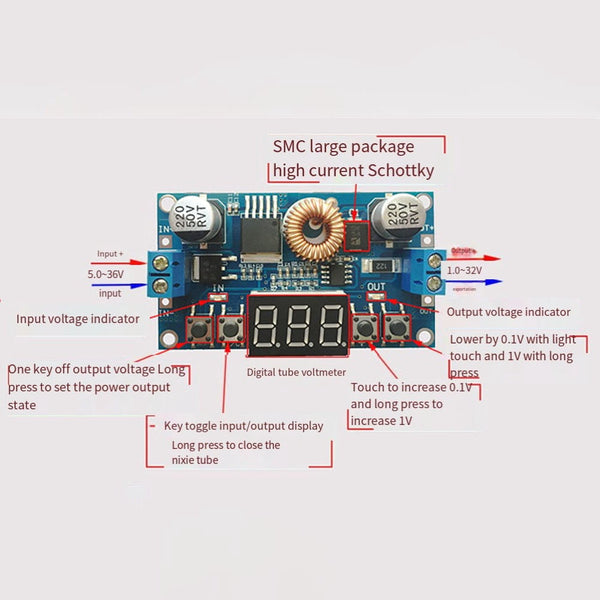 5A 75W Cnc Dc-Dc Adjustable Step-Down Module Cnc Power Supply with Voltmeter