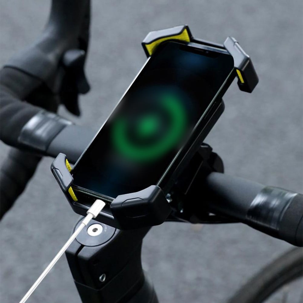 Adjustable Motorcycle Phone Holder With Silicone Protection For Secure Locking Yellow