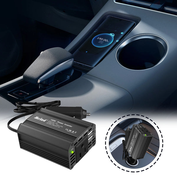 150W Car Power Inverter 12V DC To 110V AC Converter Vehicle Adapter Plug Outlet With 3.1A USB Car Charger For Laptop Computer Black