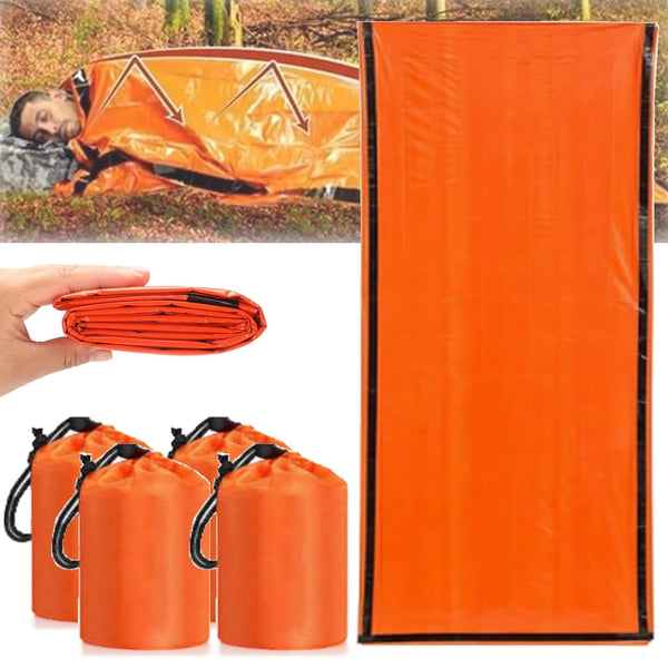 Emergency Sleeping Bag, Waterproof Emergency Sleeping Bags for Survival, 84X36in Sleeping Bag ,Pocket Size Survival Blanket, 3/4/5 PCS Thermal Bivy Sack for Outdoor Camping, Hiking 4PCS
