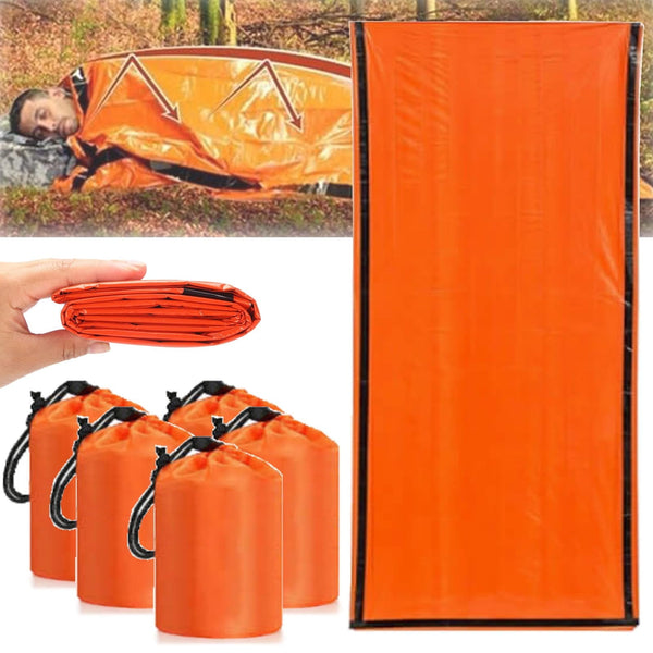 Emergency Sleeping Bag, Waterproof Emergency Sleeping Bags for Survival, 84X36in Sleeping Bag ,Pocket Size Survival Blanket, 3/4/5 PCS Thermal Bivy Sack for Outdoor Camping, Hiking 5PCS