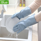 1 Pairs Rubber Gloves for Dishwashing Cleaning, Cotton Lined Household Gloves, Waterproof Gloves for Kitchen Bathroom, Reusable Gloves, Food Grade Non-Slip Household Kitchen Gloves Light blue,M