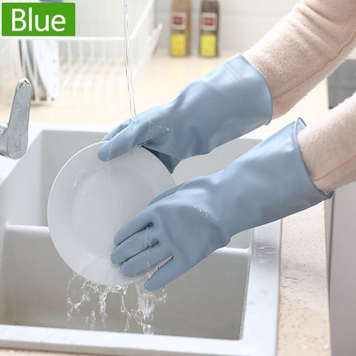 1 Pairs Rubber Gloves for Dishwashing Cleaning, Cotton Lined Household Gloves, Waterproof Gloves for Kitchen Bathroom, Reusable Gloves, Food Grade Non-Slip Household Kitchen Gloves Light blue,M