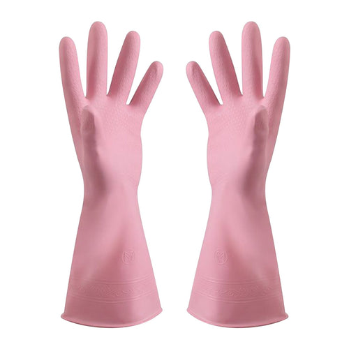1 Pairs Rubber Gloves for Dishwashing Cleaning, Cotton Lined Household Gloves, Waterproof Gloves for Kitchen Bathroom, Reusable Gloves, Food Grade Non-Slip Household Kitchen Gloves Pink,L