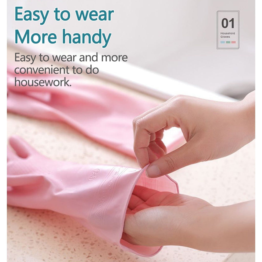 1 Pairs Rubber Gloves for Dishwashing Cleaning, Cotton Lined Household Gloves, Waterproof Gloves for Kitchen Bathroom, Reusable Gloves, Food Grade Non-Slip Household Kitchen Gloves Pink,M