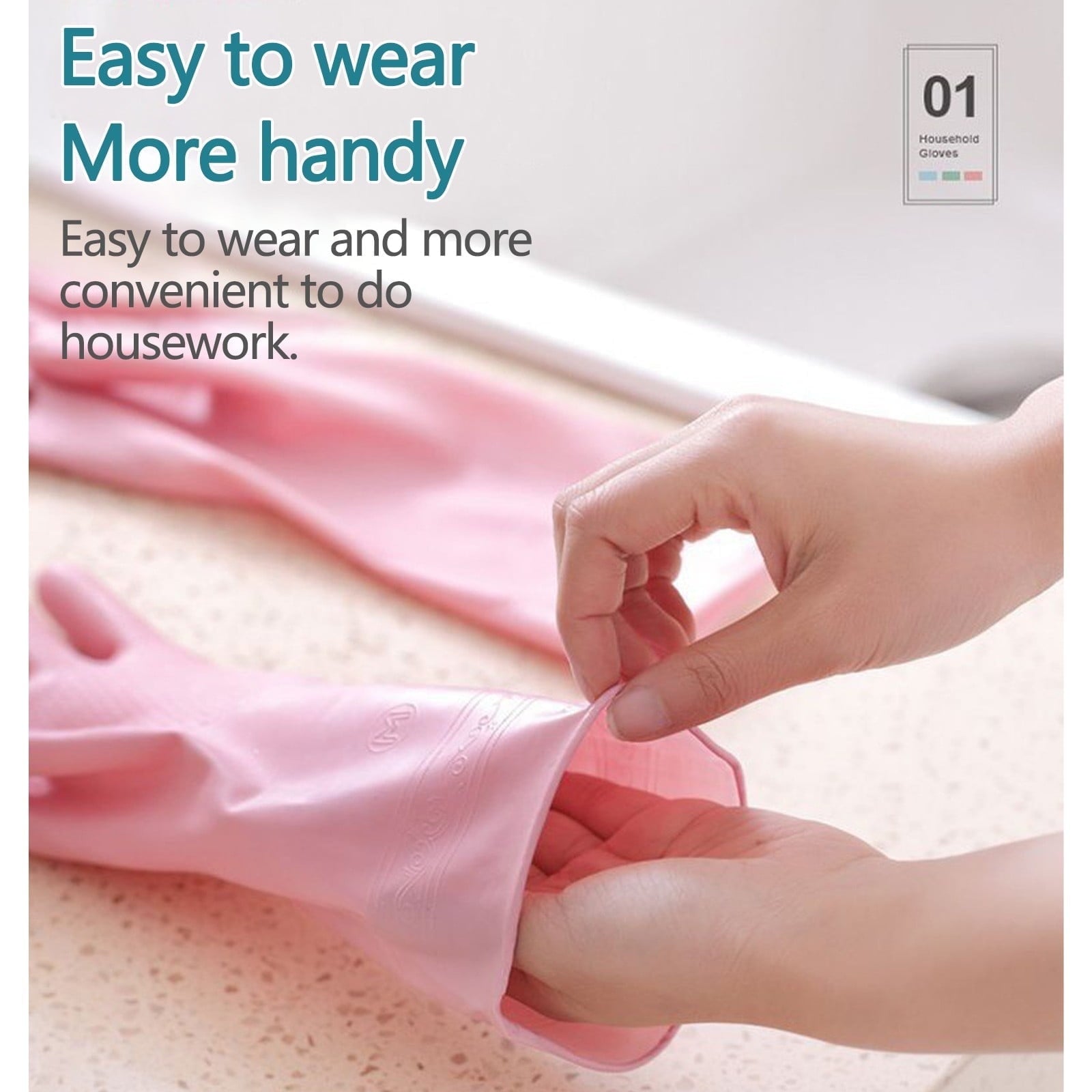 1 Pairs Rubber Gloves for Dishwashing Cleaning, Cotton Lined Household Gloves, Waterproof Gloves for Kitchen Bathroom, Reusable Gloves, Food Grade Non-Slip Household Kitchen Gloves Pink,M