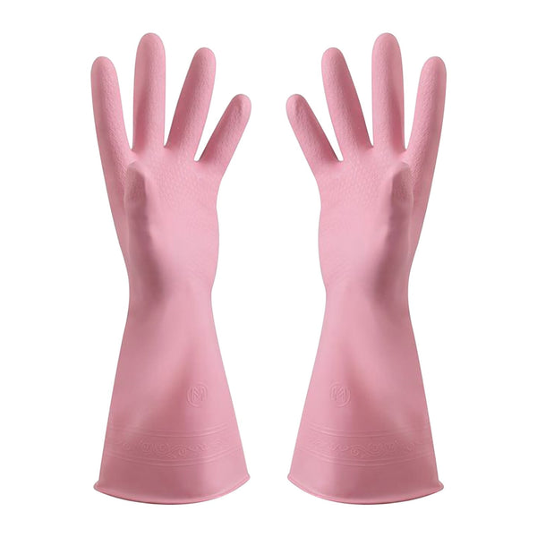 1 Pairs Rubber Gloves for Dishwashing Cleaning, Cotton Lined Household Gloves, Waterproof Gloves for Kitchen Bathroom, Reusable Gloves, Food Grade Non-Slip Household Kitchen Gloves Pink,S