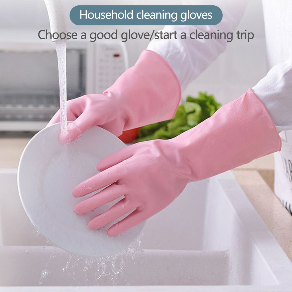 1 Pairs Rubber Gloves for Dishwashing Cleaning, Cotton Lined Household Gloves, Waterproof Gloves for Kitchen Bathroom, Reusable Gloves, Food Grade Non-Slip Household Kitchen Gloves Pink,S