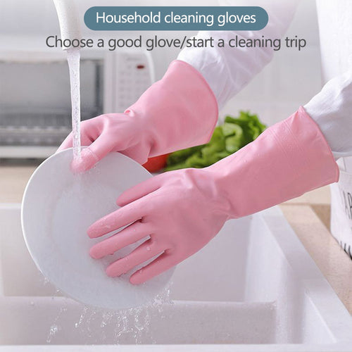 1 Pairs Rubber Gloves for Dishwashing Cleaning, Cotton Lined Household Gloves, Waterproof Gloves for Kitchen Bathroom, Reusable Gloves, Food Grade Non-Slip Household Kitchen Gloves Pink,S