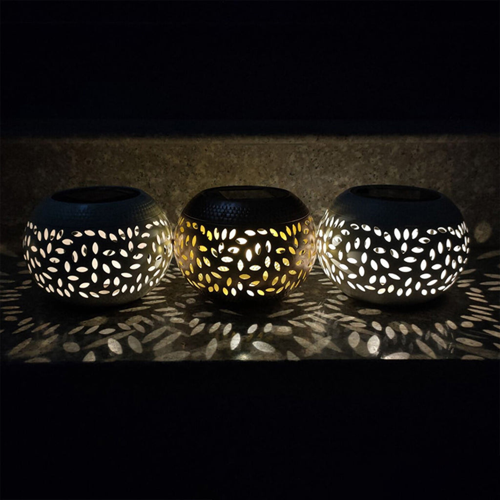 Solar Lantern Outdoor Waterproof, Solar Table Lights LED Metal Tabletop Light Solar Powered Decorative Lighting Lanterns for Desk Bedroom Patio Garden Yard,Flickering Flame Light round Pot White