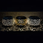 Solar Lantern Outdoor Waterproof, Solar Table Lights LED Metal Tabletop Light Solar Powered Decorative Lighting Lanterns for Desk Bedroom Patio Garden Yard,Flickering Flame Light round Pot White