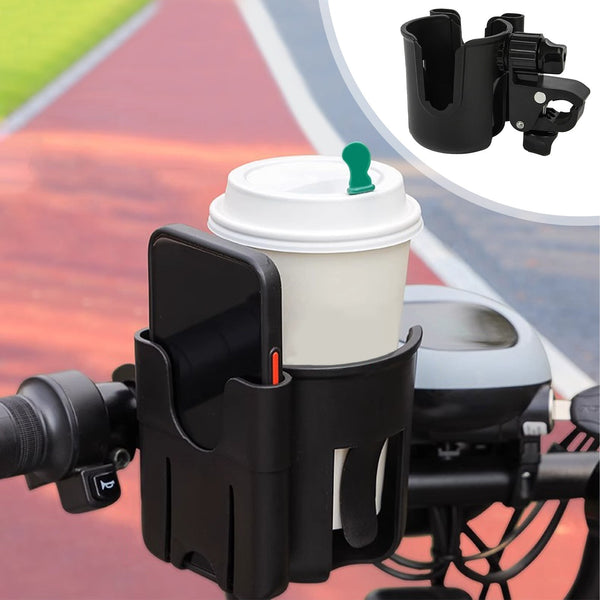 2-in-1 Bicycle Cup Holder with Mobile Phone Holder - Universal Water Bottle Holder, Coffee & Tea Mug Holder, for Electric Bike, Bicycle, Motorcycle, Stroller, Walker - Fits Phones Up to 6.5 Inches