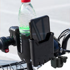 2-in-1 Adjustable Drink Holder,Universal Cup Holder with Cell Phone Holder,Large Diameter Design Bike Cup Holder for Wheelchair Walker Bike Free Size Black