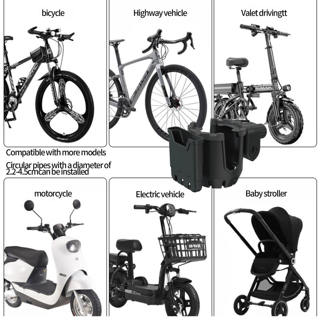 2-in-1 Adjustable Drink Holder,Universal Cup Holder with Cell Phone Holder,Large Diameter Design Bike Cup Holder for Wheelchair Walker Bike Free Size Black