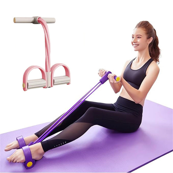 Clearance！4-Tube Pedal Puller Resistance Rope - Foot Pedal Resistance Band,Yoga Elastic Exercise Bands, for Women Jump Fitness, Abdomen/Arm Weight/Waist/Leg Stretching Slimming Training Pink
