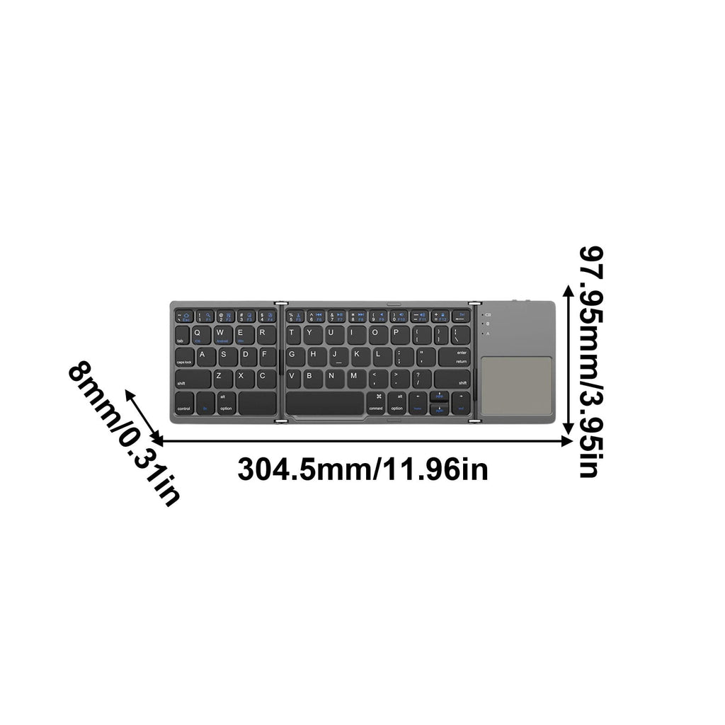 Tri-Folding Bluetooth Keyboard,Wireless Portable Foldable Bluetooth Keyboard for Travel, Keyboard with Touchpad, Rechargeable Multi-Device Small Keyboard for Laptop Tablet PC Smartphone A