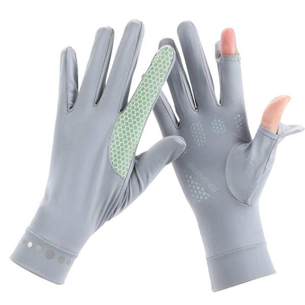 Mens Women Driving Gloves Summer UV Sun Protection Gloves Non-Slip Touchscreen Ice-Silk Sunblock Gloves for Cycling Riding One Size Grey