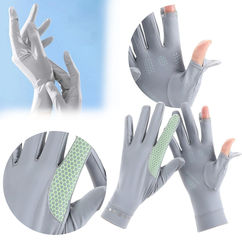 Mens Women Driving Gloves Summer UV Sun Protection Gloves Non-Slip Touchscreen Ice-Silk Sunblock Gloves for Cycling Riding One Size Grey