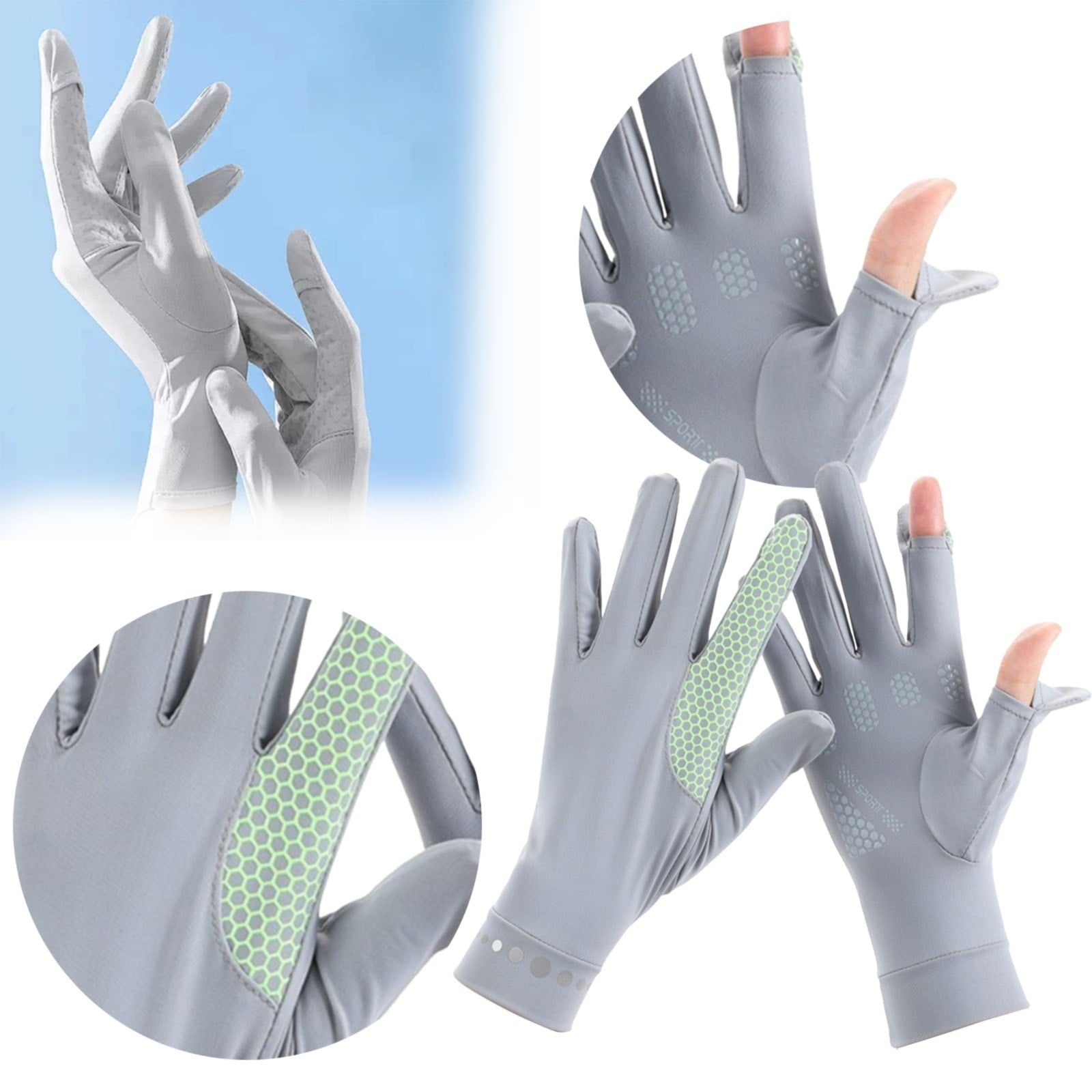 Mens Women Driving Gloves Summer UV Sun Protection Gloves Non-Slip Touchscreen Ice-Silk Sunblock Gloves for Cycling Riding One Size Grey