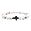 Natural Stone Black Cross Stretch Bracelet Elastic Thread Beaded Unisex Jewelry - One Size Fits Most Wrist, Spiritual Healing Crystal Bead Gift, Black