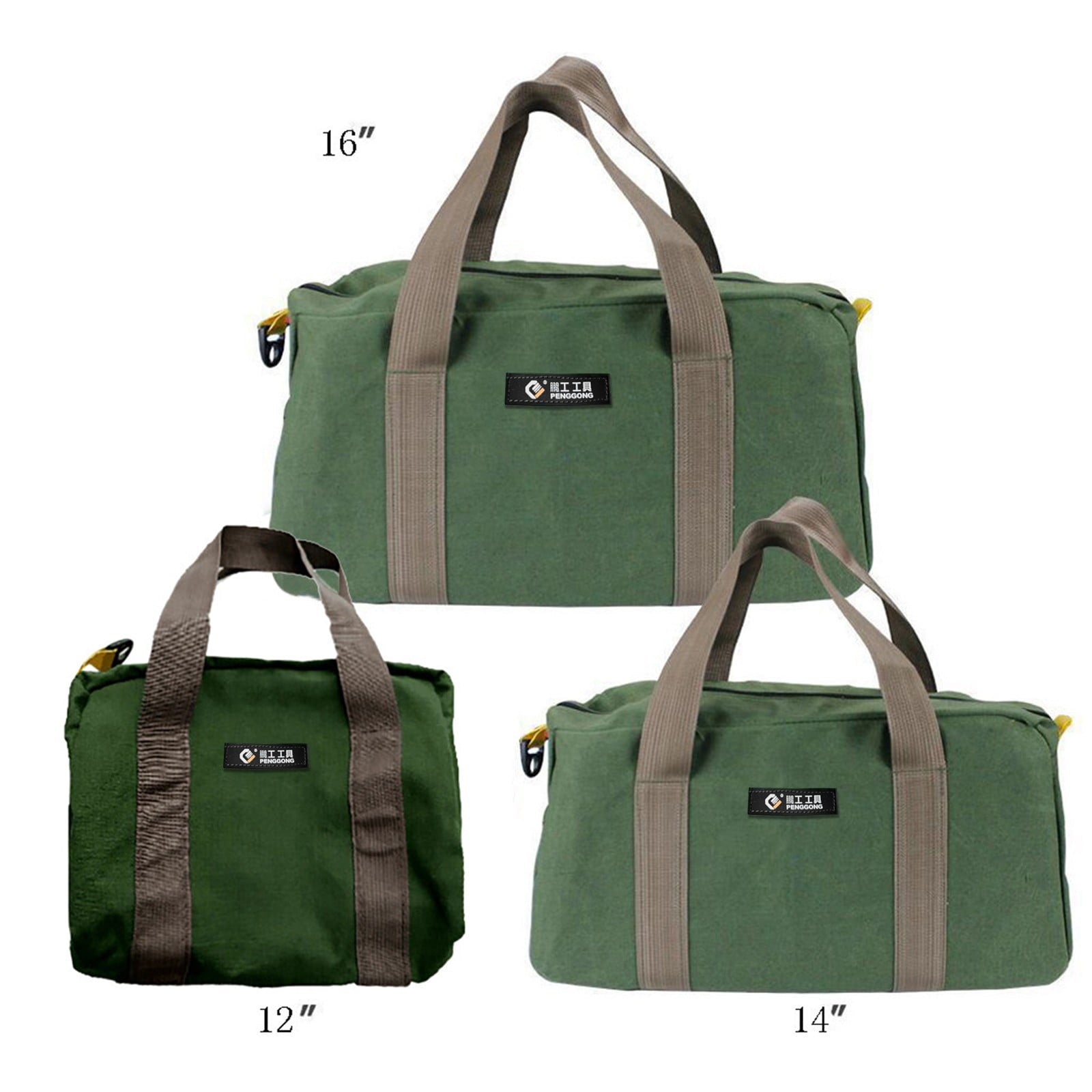 1 Pack Tool Bag for Men with Waterproof Hard Bottom,Mechanics Tool Bag,Heavy Duty Tool Bag Wide Mouth Tote for Various Instrument, Electrician Carpenter Mechanic,3 Sizes Available，Green(16 inch) 16 inch