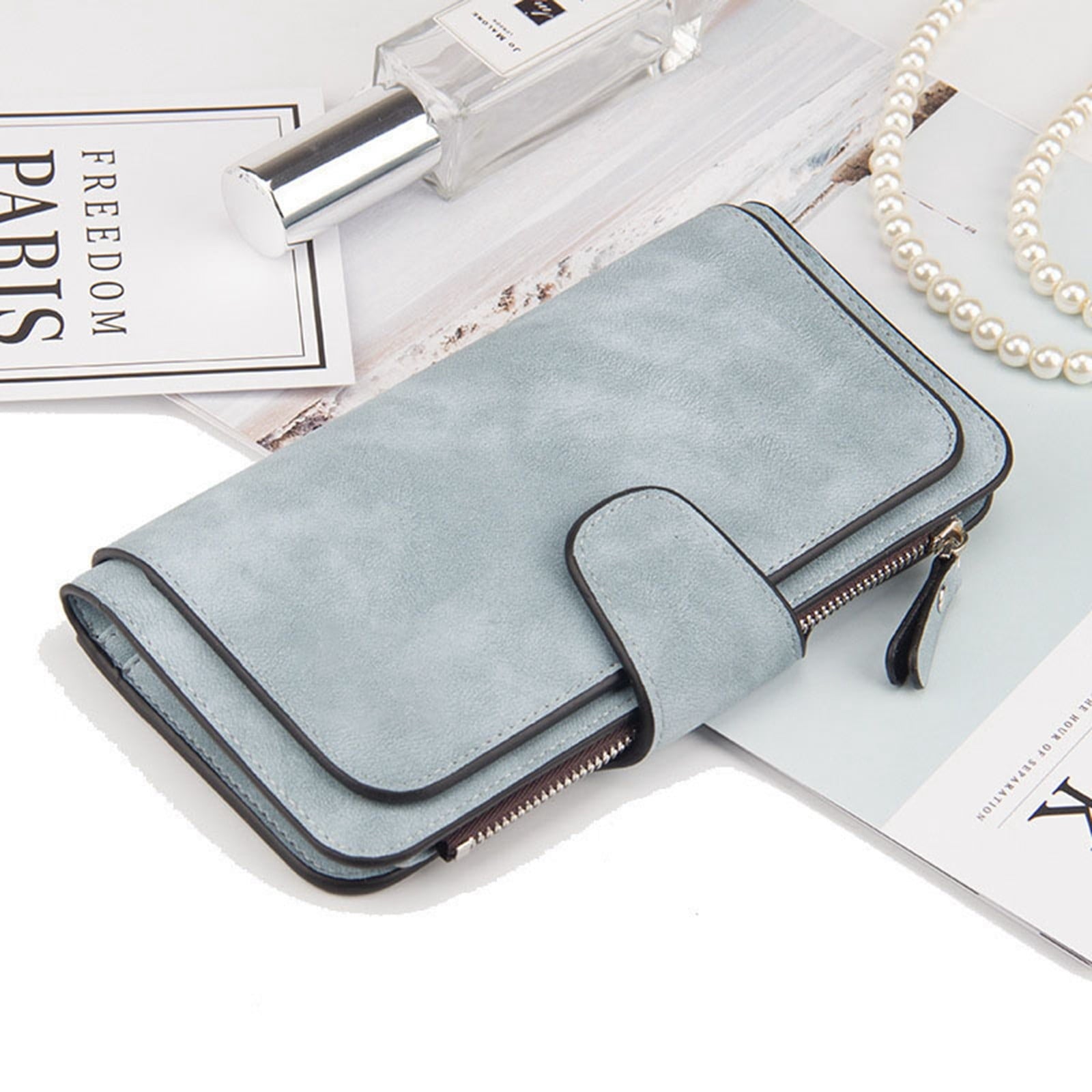 Women's Wallets,Soft Leather Bifold Compact Card Holder Wallet for Women with Zipper, Blocking Leather Clutch Wallet Credit Card Holder, Ladies Travel Wallet Purse,10 Colors(pink) baby blue
