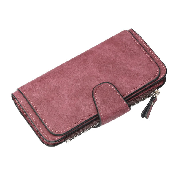 Women's Wallets,Soft Leather Bifold Compact Card Holder Wallet for Women with Zipper, Blocking Leather Clutch Wallet Credit Card Holder, Ladies Travel Wallet Purse,10 Colors(pink) red-brown