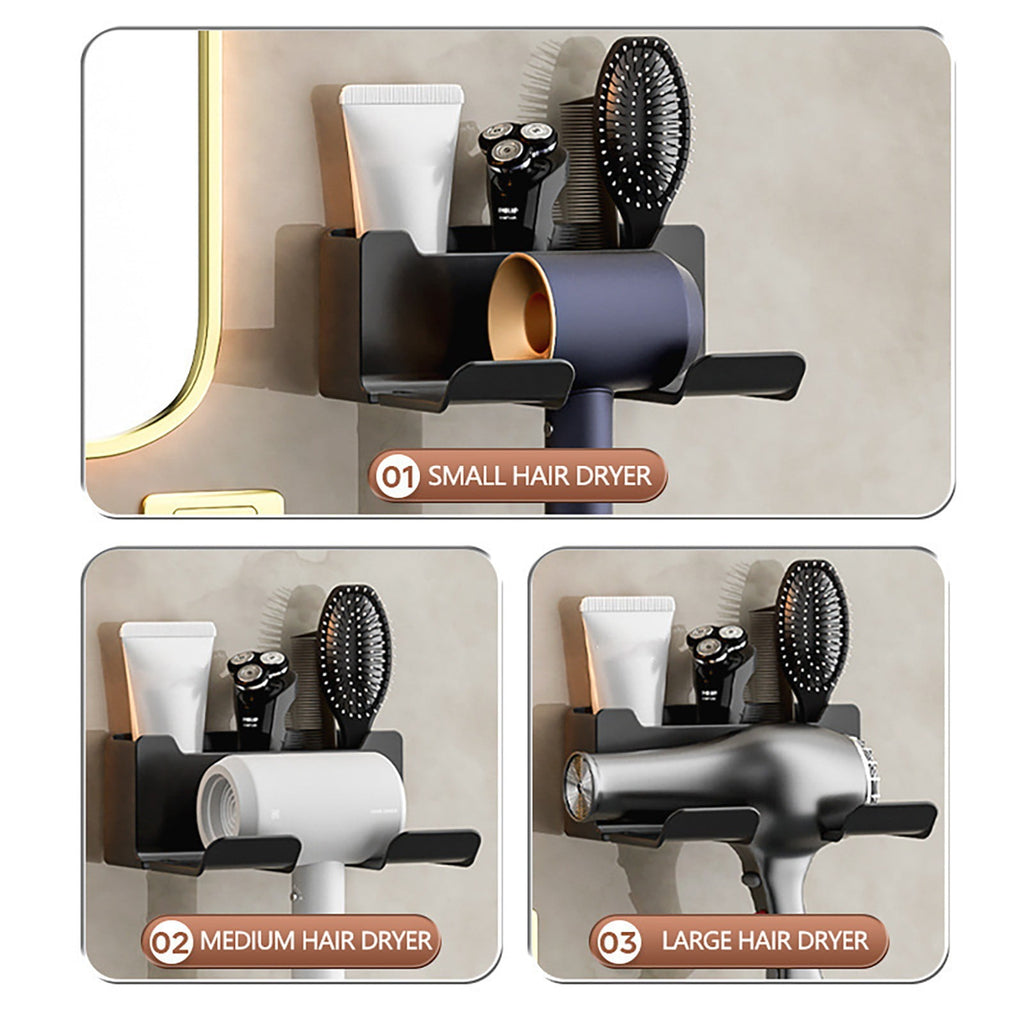 1 Pack Hair Dryer Holder, Wall Mount Self Adhesive Waterproof Blow Dryer Rack Storage Organizer Hanger, Compatible with Most Hair Blower Appliance, Curling Iron, Straightener(Z2-White) Z2-Black