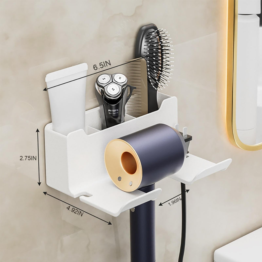 1 Pack Hair Dryer Holder, Wall Mount Self Adhesive Waterproof Blow Dryer Rack Storage Organizer Hanger, Compatible with Most Hair Blower Appliance, Curling Iron, Straightener(Z2-White) Z2-Black