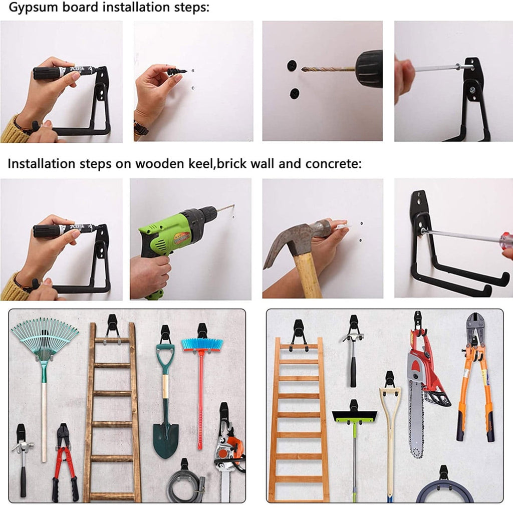 Garage Storage Utility Hooks, Heavy Duty Garage Hooks, Garage Garden Tool Organizer, Steel Wall Mount Hooks, Garden Small U Hooks, Wall Mount Hanger Organizer for Tools, 1 Pcs, 2.56x2.05x4.33 2.56" x 2.05" x 4.33" Black