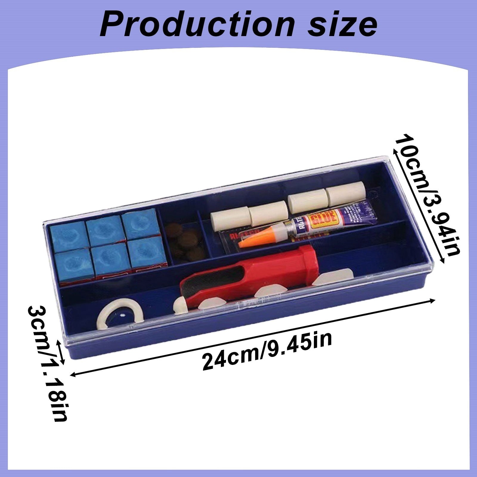 Cue Stick Tip Repair Kit, Cue Tips Accessorie, Include Pool Cue Tips, Pool Cue Repairers, Billiard Cue Clamp, Cue Tip Glue, Billiards Shaper, Cue Tips Accessorie, 20 Pcs Set, 9.45x3.94x1.18 9.45" x 3.94" x 1.18" Blue*1 Set