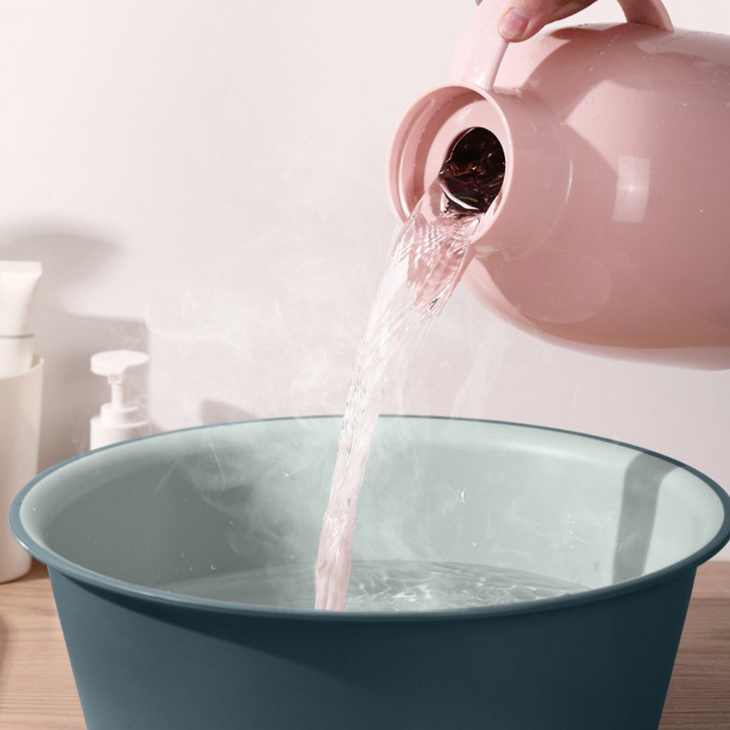 Wide Foot Wash Basin with Two-Color Design, Durable High-Temperature Plastic Washbasin for Laundry and Bathing, 13-Inch Round Shape with Large Capacity, Stable Flat Bottom for Home and Hotel Use C